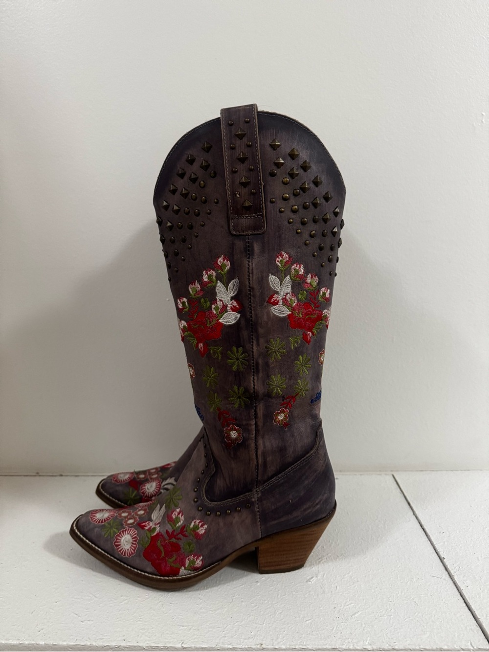 dingo purple and red Embroidered Floral Western Boots